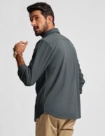 PJ PAUL JONES Men's Casual Button up Shirt Long Sleeve Fashion Texture Button Down Shirt Dark Grey : Clothing, Shoes & Jewelry - Image 3