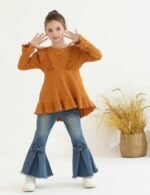 Auiopila Kids Toddler Girl Clothes Solid Color Ruffle Sleeve Top and Flare Jeans Pants 2Pcs Fall Winter Girl Outfits: Clothing, Shoes & Jewelry - Image 2