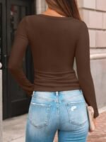 AUTOMET Womens Long Sleeve Shirts Square Neck Tops Ribbed Knit Basic Teen Girls Crop Tops Fall Outfits Fashion Clothes 2025 Brown L at Amazon Women’s Clothing store - Image 4