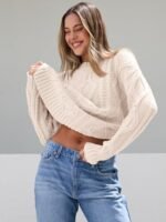Trendy Queen Oversized Sweaters Womens 2025 Early Fall Fashion Must Haves Outfits Cable Knit Crewneck Plus Size Pullover Cute Chunky Long Tunic Top Winter Old Money Clothes Leggings Essential Clothing at Amazon Women’s Clothing store - Image 4