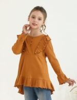 Auiopila Kids Toddler Girl Clothes Solid Color Ruffle Sleeve Top and Flare Jeans Pants 2Pcs Fall Winter Girl Outfits: Clothing, Shoes & Jewelry - Image 4