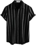 VATPAVE Mens Summer Striped Shirts Button Down Short Sleeve Vintage Beach Hawaiian Shirts with Pocket Large Black Fashion : Clothing, Shoes & Jewelry - Image 4