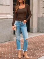 AUTOMET Womens Long Sleeve Shirts Square Neck Tops Ribbed Knit Basic Teen Girls Crop Tops Fall Outfits Fashion Clothes 2025 Brown L at Amazon Women’s Clothing store - Image 6