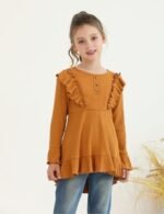 Auiopila Kids Toddler Girl Clothes Solid Color Ruffle Sleeve Top and Flare Jeans Pants 2Pcs Fall Winter Girl Outfits: Clothing, Shoes & Jewelry - Image 3