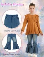Auiopila Kids Toddler Girl Clothes Solid Color Ruffle Sleeve Top and Flare Jeans Pants 2Pcs Fall Winter Girl Outfits: Clothing, Shoes & Jewelry - Image 7