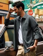 PJ PAUL JONES Men's Casual Button up Shirt Long Sleeve Fashion Texture Button Down Shirt Dark Grey : Clothing, Shoes & Jewelry - Image 5