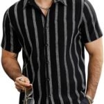 VATPAVE Mens Summer Striped Shirts Button Down Short Sleeve Vintage Beach Hawaiian Shirts with Pocket Large Black Fashion : Clothing, Shoes & Jewelry