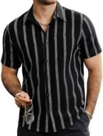 VATPAVE Mens Summer Striped Shirts Button Down Short Sleeve Vintage Beach Hawaiian Shirts with Pocket Large Black Fashion : Clothing, Shoes & Jewelry