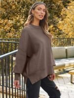 LILLUSORY Oversized Sweaters for Women 2025 Fall Fashion Outfits Trendy Crewneck Knit Cute Lightweight Sweater Pullover Tops Long Sleeve Shirts Winter Clothes Nutmeg L at Amazon Women’s Clothing store - Image 5