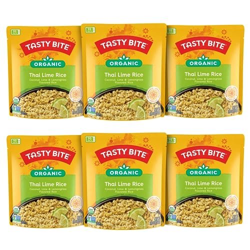 51OOiFL4dzL.jpg Tasty Bite Organic Thai Lime Rice, 8.8 Ounce, Pack of 6, Ready to Eat, Microwavable, Vegan, Gluten-Free - Image 1